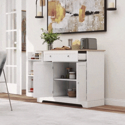 HOMCOM Modern Sideboard Cabinet, 41" Kitchen Buffet Cabinet with Drawer, Adjustable Shelf, 3 Doors for Dining Room, White