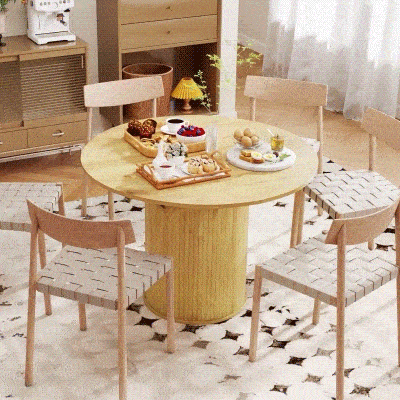 HOMCOM Extendable Kitchen Table for 6-8, 43.5"-59" Farmhouse Dining Table with Pedestal Base Natural Wood Finish