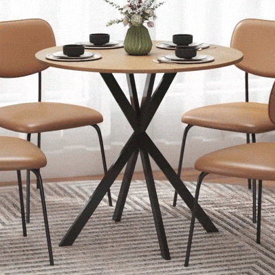 HOMCOM 31.5" Industrial Round Dining Table - White Oak