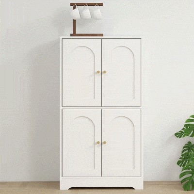 HOMCOM 43" Kitchen Pantry Cabinet, Freestanding Modern Storage Cabinet with 4 Arched Doors and 2 Adjustable Shelves, White