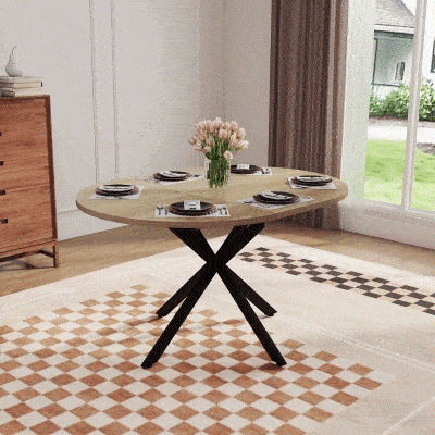 HOMCOM 39.5"-53" Extendable Dining Table for 4-6, Industrial Kitchen Table with Butterfly Leaf and X-Shape Base, Natural Wood