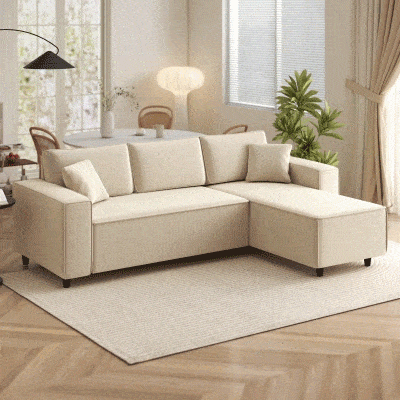 HOMCOM Cream White L-Shaped Corner Sofa with Reversible Chaise
