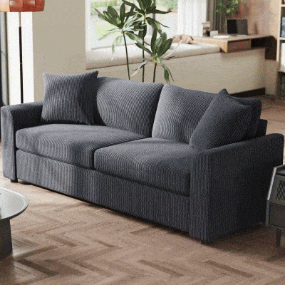HOMCOM 3 Seater Sofa, 83.5" Modern Upholstered Couch with Pocket Spring and 2 Scatter Cushions for Living Room, Dark Grey