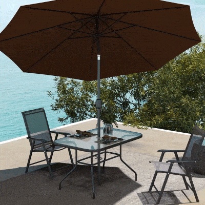Outsunny 10' x 8' Round Market Umbrella, Patio Umbrella with Crank Handle and Tilt, Outdoor Parasol for Garden, Bench, Lawn, Coffee