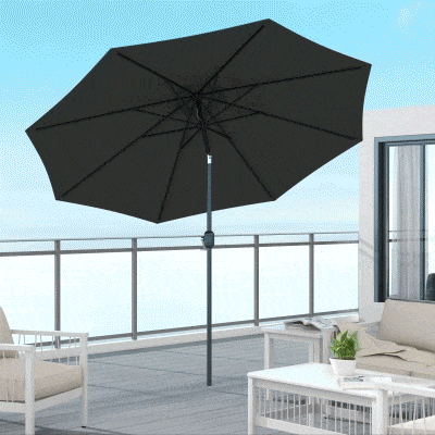 Outsunny 10' x 8' Round Market Umbrella, Patio Umbrella with Crank Handle and Tilt, Outdoor Parasol for Garden, Bench, Lawn, Grey