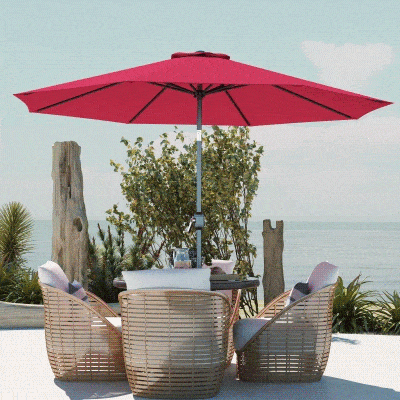 Outsunny 10' x 8' Round Market Umbrella, Patio Umbrella with Crank Handle and Tilt, Outdoor Parasol for Garden, Wine Red