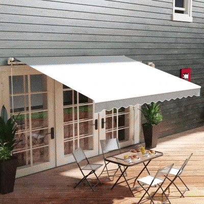 Outsunny 10x8ft Patio Awning Manual Retractable Sun Shade Aluminum Frame Grey