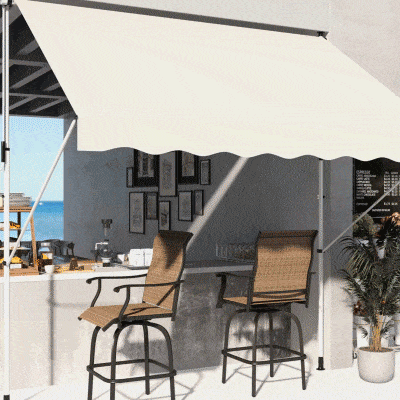 Outsunny 10x5ft Manual Retractable Awning, Patio Sun Shade Canopy Shelter with 5.6-9.2ft Support Pole, Water Resistant UV Protector, for Window, Door, Porch, Deck, Beige