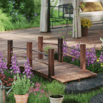 Outsunny 5FT Wood Garden Bridge Outdoor Decorative Landscape Side Rails Backyard Moon Bridge Park Decor Stained Wood