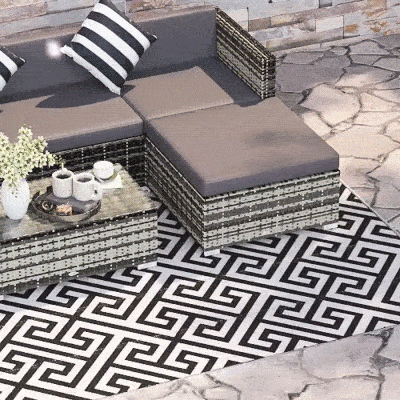 Outsunny Reversible Outdoor RV Rug, Patio Floor Mat, 6' x 9' Plastic Straw Rug for Backyard, Deck, Beach, Camping, Black & White