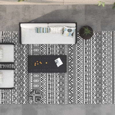 Outsunny 9' x 18' Reversible Outdoor Rug, Gray & Cream Boho