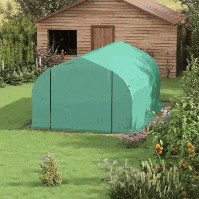 Outsunny 15' x 10' x 7' Walk-in Greenhouse Outdoor Plant Tunnel Warm Hot House w/ Roll Up Door and 6 Mesh Windows, Steel Frame, Green