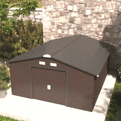 11' x 13' Garden Storage Shed - Metal Tool Storage House, Foundation Kits Included, Brown