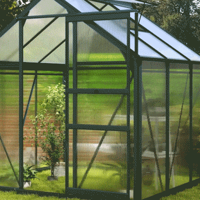 Outsunny 6.2' x 6.3' x 6.6' Clear Polycarbonate Greenhouse, Large Walk-In Green House Garden, Plants Grow, Galvanized Sheet  Frame w/ Slide Door