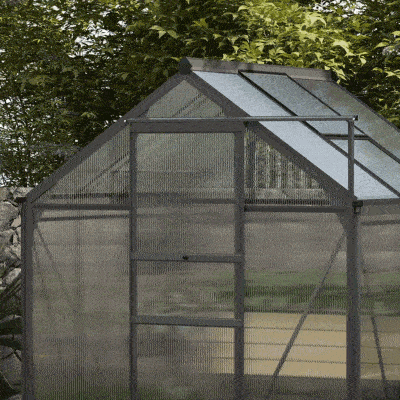 Outsunny Greenhouse Garden, Green House, Outdoor Greenhouse Kit, PC Board with Sliding Door, 6.2' x 6.3' x 6.6', Grey