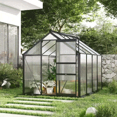 Outsunny Heavy Duty Polycarbonate Greenhouse, 6.2'x8.3' Gray