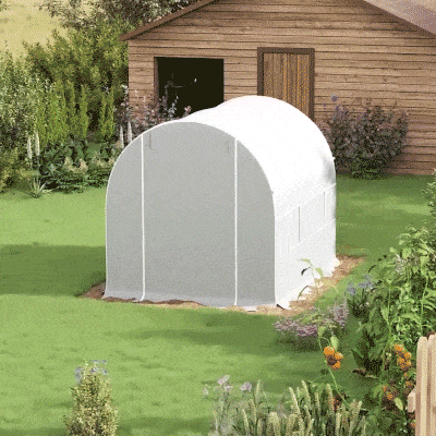 Outsunny 8.2x6.6x6.6ft Walk-in Tunnel Greenhouse Portable Garden Plant Growing Warm House with Door and Ventilation Window, White