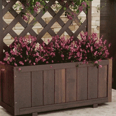 Outsunny Wooden Raised Garden Bed with Trellis, Brown