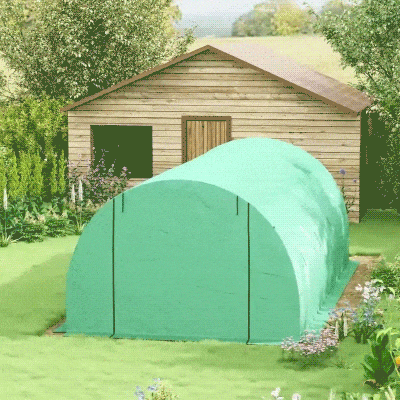 Outsunny Walk-in Tunnel Greenhouse, 19 x 10 x 6.6 ft Hoop House with Zipped Roll-Up Door, 8 Mesh Windows, Wind Resistance Level 4, Green