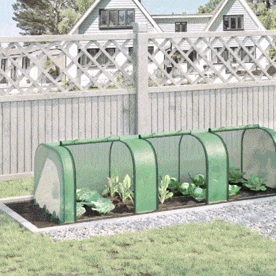 Outsunny 9.7' x 3.3' x 2.5' Mini Tunnel Greenhouse with PE Cover Garden Green Grow Shed with Steel Frame Zipped Doors, Dark Green
