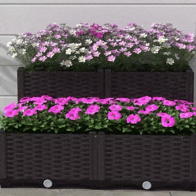 Outsunny 4 Piece Raised Garden Bed PP Raised Flower Bed Vegetable Herb Grow Box Stand Brown