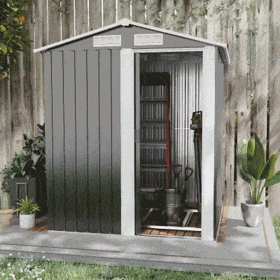 Outsunny 5ft x 4ft Garden Metal Storage Shed, Tool Storage Shed with Top Vents, Sliding Door, Sloped Roof and Foundation Kit for Garden, Patio, Lawn, Dark Grey