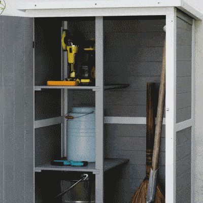 Outsunny 29.9"x21.7"x45.3" Garden Storage Shed with Asphalt Roof, Outdoor Storage Cabinet w/ Shelves, Grey
