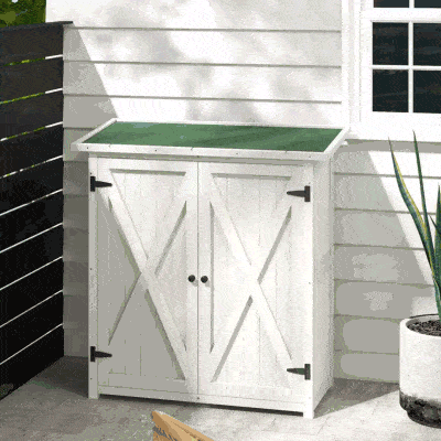 Outsunny Wooden Garden Storage Shed Fir Tool Cabinet Organizer with Asphalt Roof and Double Door for Outside, Garden and Yard
