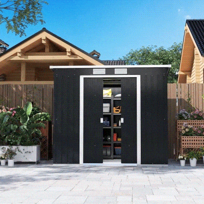 Outsunny 7 x 4ft Galvanised Steel Garden Shed, with Foundation Kit - Dark Grey