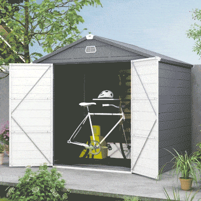 Outsunny 8' x 6' Plastic Garden Storage Shed with Latch Door, Vents, Sloped Roof, Dark Grey