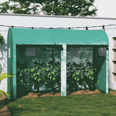 Outsunny Outdoor Garden Greenhouse, Steel Greenhouse tent with 2 Doors and 4 Windows for Backyard, Patio, 9.8'x3.3'x6.6', Green