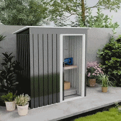 Outsunny 5 x 3 FT Outdoor Storage Shed with Sliding Door and Sloped Roof, Steel Frame Garden Shed Tool Equipment, Black