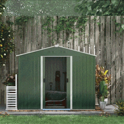 Outsunny 8' x 6' Garden Storage Shed, Metal Tool Shed with Lockable Sliding Doors Vents for Backyard Patio Lawn Gardens, Green