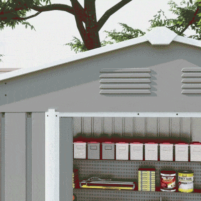 Outsunny 8' x 6' Outdoor Storage Shed, Metal Garden Tool Storage House with Lockable Sliding Doors and Vents for Backyard Patio Lawn, Light Grey