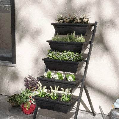Outsunny 5-Tier Raised Garden Bed with 5 Planter Box, Outdoor Plant Stand Grow Containers with Leaking Holes, Black