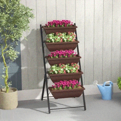 Outsunny 5-Tier Raised Garden Bed with 5 Planter Box, Outdoor Plant Stand Grow Containers with Leaking Holes, Brown