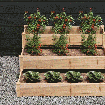 Outsunny 49"x49"x22" 3-Tier Raised Garden Bed Wooden Planter Kit Elevated Plant Box Stand for Yard & Patio, Natural