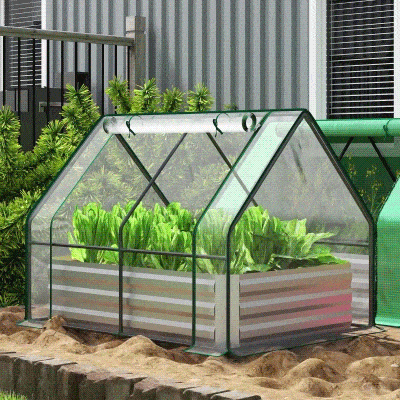 Outsunny Steel Outdoor Raised Garden Bed with Greenhouse,Cover, Roll Up Door, Dual Use, 50"x37.4"x36.2", Clear