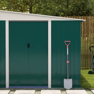 Outsunny 11' x 9' Steel Garden Storage Shed, Outdoor Metal Tool House with Double Sliding Doors & 2 Air Vents, Green