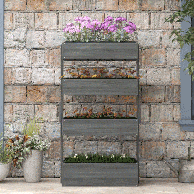 Outsunny 4-Tier Wooden Vertical Garden Planter, Self-Draining, Gray