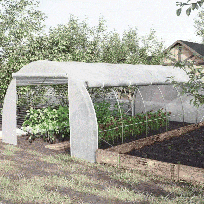 Outsunny Large Walk-in Greenhouse, 20'x10'x6.6' Tunnel Greenhouse with Zippered Door and 12 Roll-up Windows, Outdoor Green House for Garden Plant, White