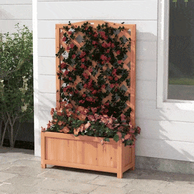 Outsunny 28" Wooden Raised Garden Bed with Trellis, Brown