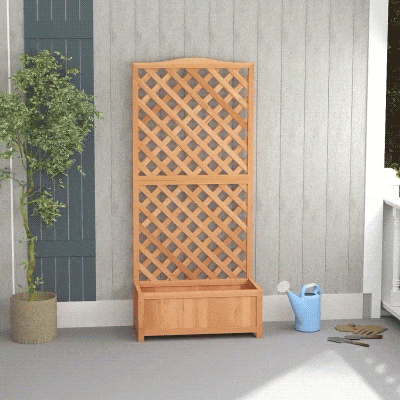 Outsunny Wood Planter with Trellis for Vine Climbing, Raised Garden Bed to Grow Vegetables for Backyard, 30" x 14" x 67", Brown