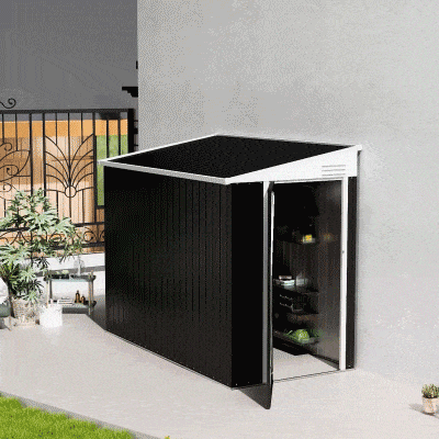 Outsunny 4' x 8' Outdoor Storage Shed Lean to Shed Outdoor Metal Tool Shed with Lockable Door and Air Vents, Dark Grey