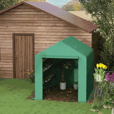 Outsunny 8' x 6' x 7' Portable Walk-In Greenhouse Hot House with 18 Shelves,  Water/UV Resistant Weather Cover, & Roll Up Door