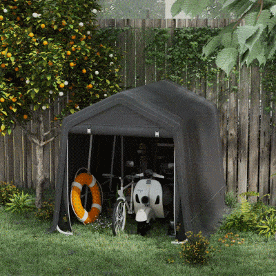 Outsunny 9.2' x 7.9' Garden Storage Tent, Patio Storage Shelter w/ Metal Frame and Double Zipper Doors, Dark Grey