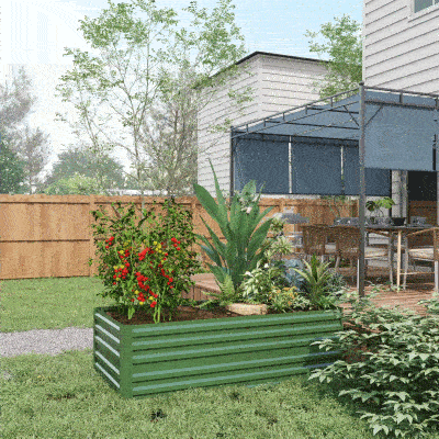 Outsunny Galvanized Raised Garden Bed, Steel Outdoor Planters with Reinforced Rods, 71" x 35" x 23", Light Green