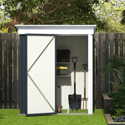 Outsunny Outdoor Storage Shed, Steel Lean-to Shed with Adjustable Shelf, Lock, Gloves, 5'x3'x6', Grey