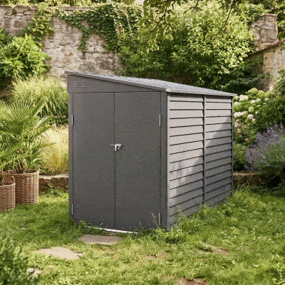 Outsunny 4.6' x 9' Steel Outdoor Storage Shed, Lean to Shed w/ Foundation Kit, Lockable Doors, Gloves & Air Vents for Backyard, Patio, Grey