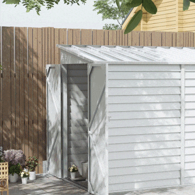Outsunny 4.6' x 9' Steel Outdoor Storage Shed, Lean to Shed, Metal Tool House with Foundation Kit, Lockable Doors, Gloves and 2 Air Vents for Backyard, Patio, Lawn, White